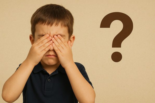 صورة طفل يضع يديه على عينيه